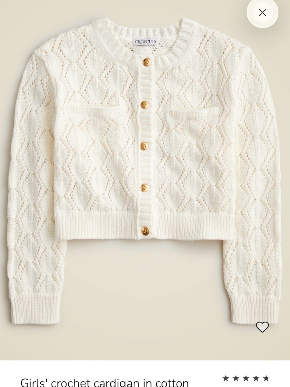 J. Crew Crewcuts NWT child girls ivory knit cardigan size 8/9  orig  69.00
